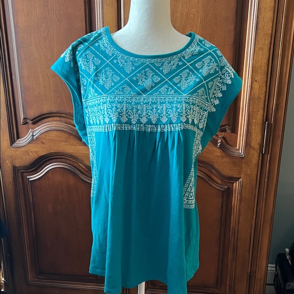 Sundance Tops - Tolani Turquoise Top from Sundance with White Embroidery, NWOT, XL